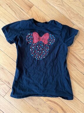 Disney Black Tee with Red Bow and Multicolor Star Minnie Head